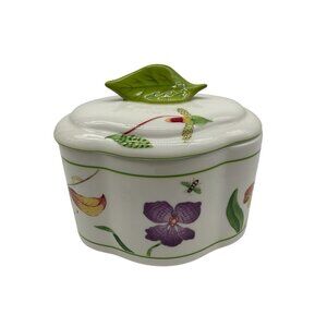 Lynn Chase Fantasia Decorated Covered Vanity Hand Painted Orchids and Butterfly
